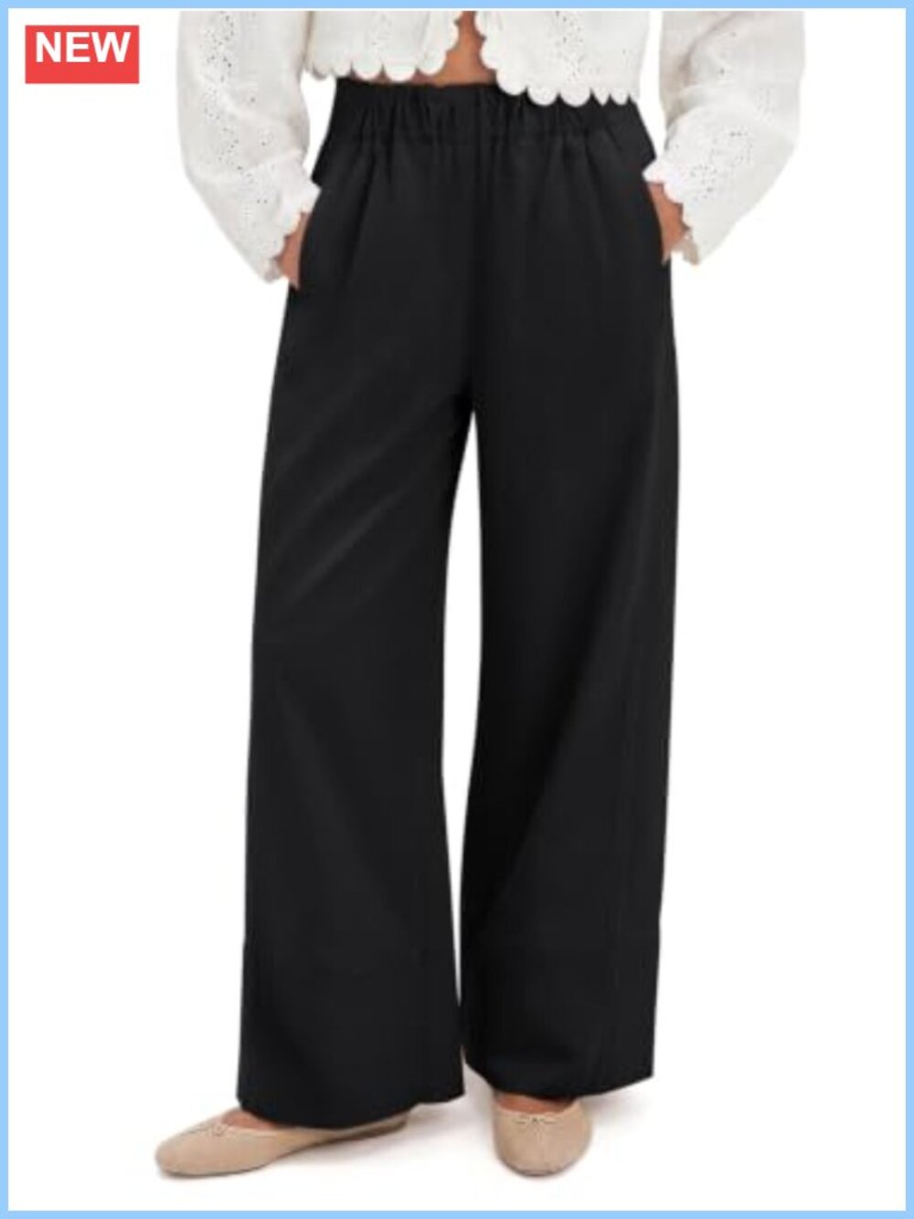 Cotton Wide Leg Lounge Travel Trousers High Waist Pull On Pants